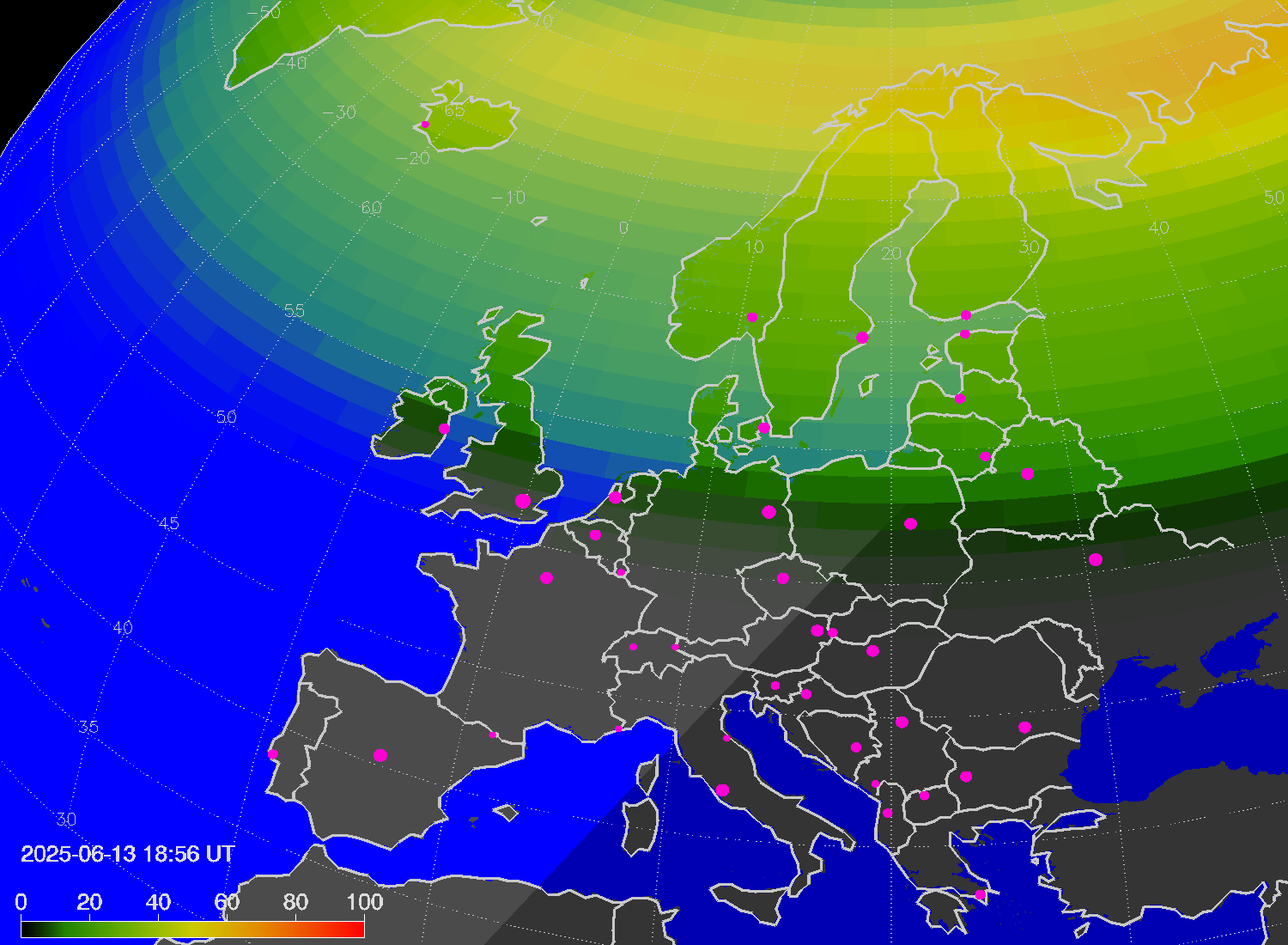 Northern lights (auroras) over Europe