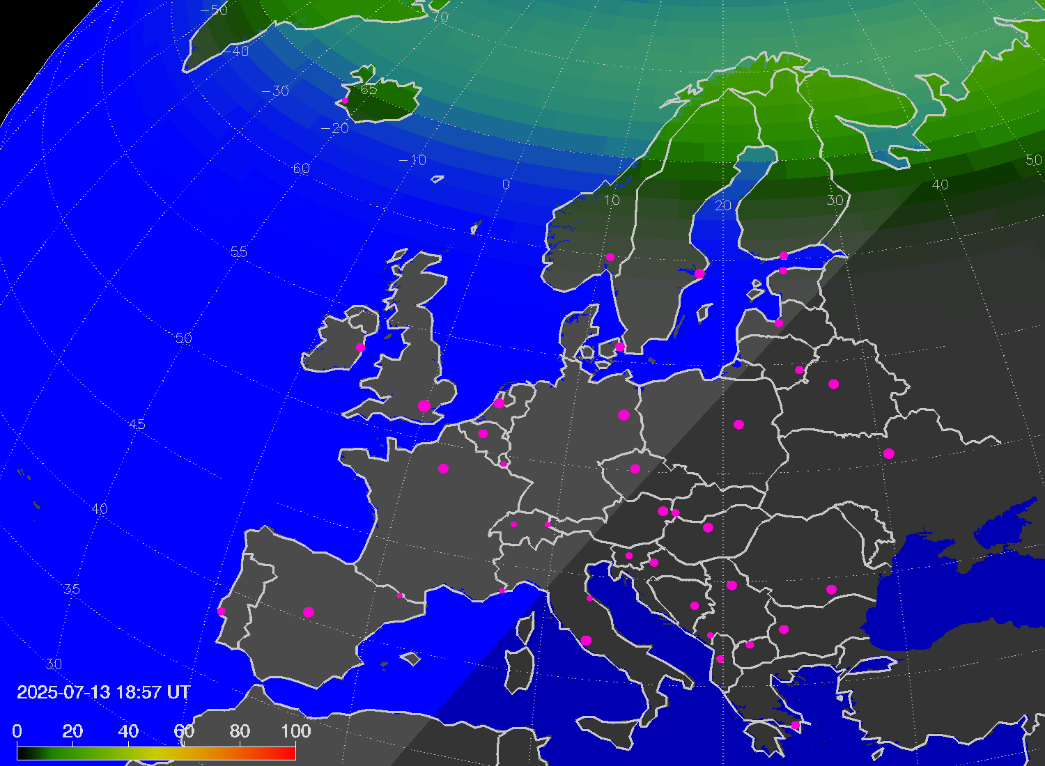 Northern lights (auroras) over Europe