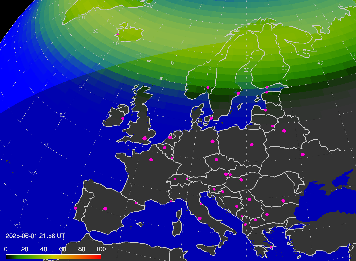 Northern lights (auroras) over Europe