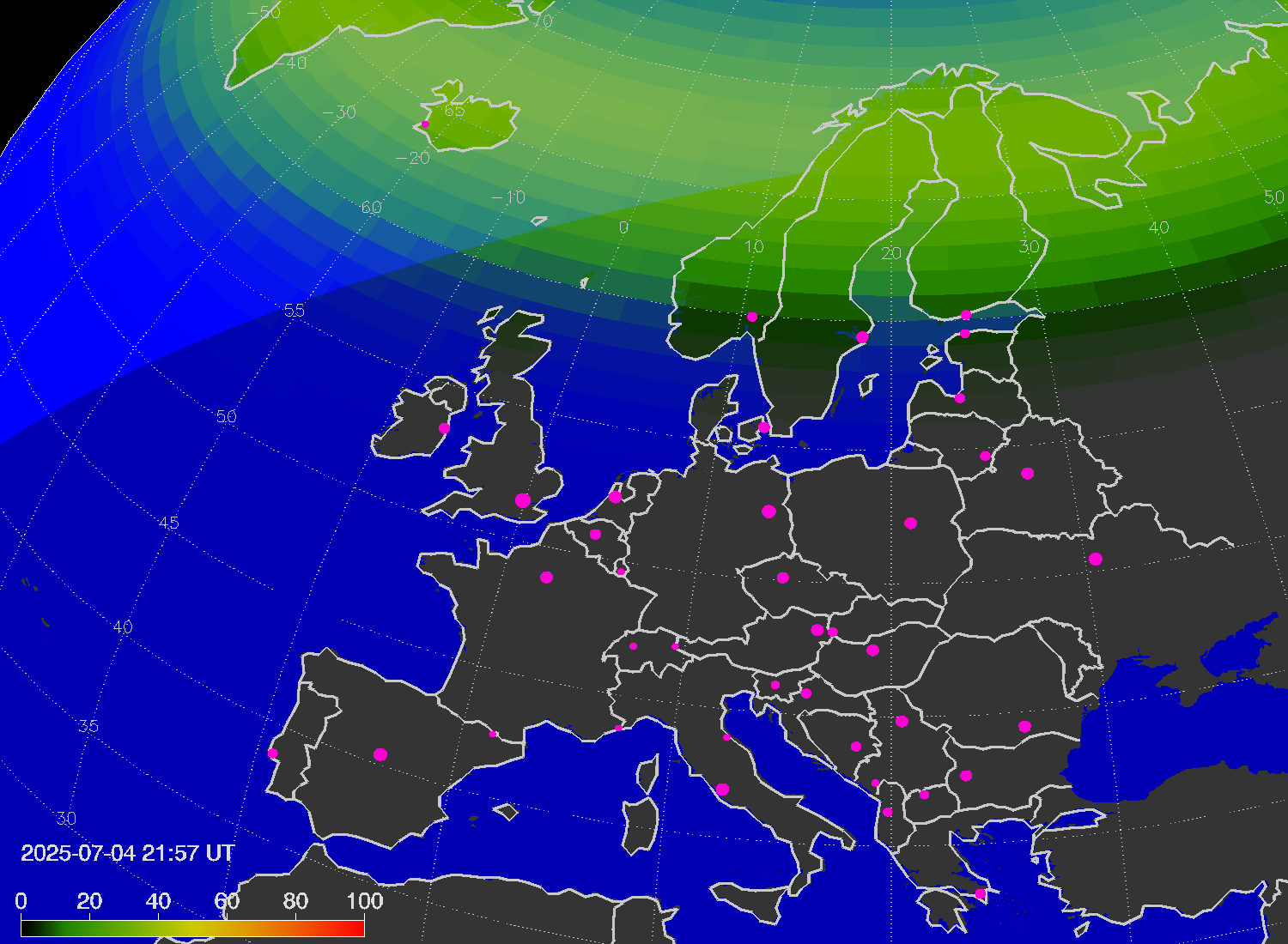Northern lights (auroras) over Europe