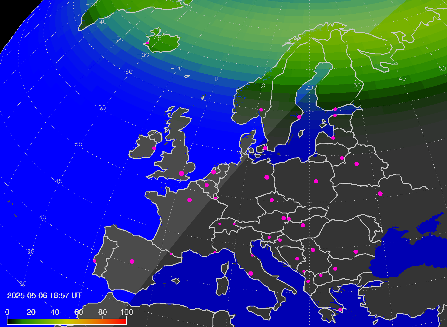 Northern lights (auroras) over Europe