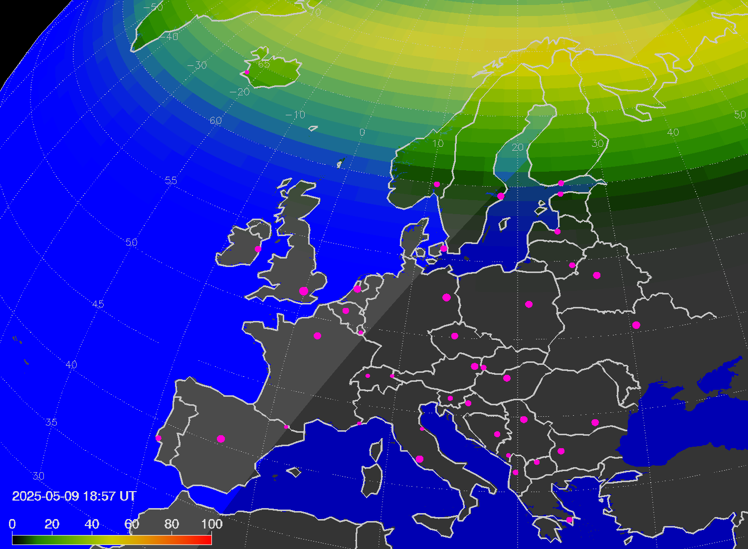 Northern lights (auroras) over Europe