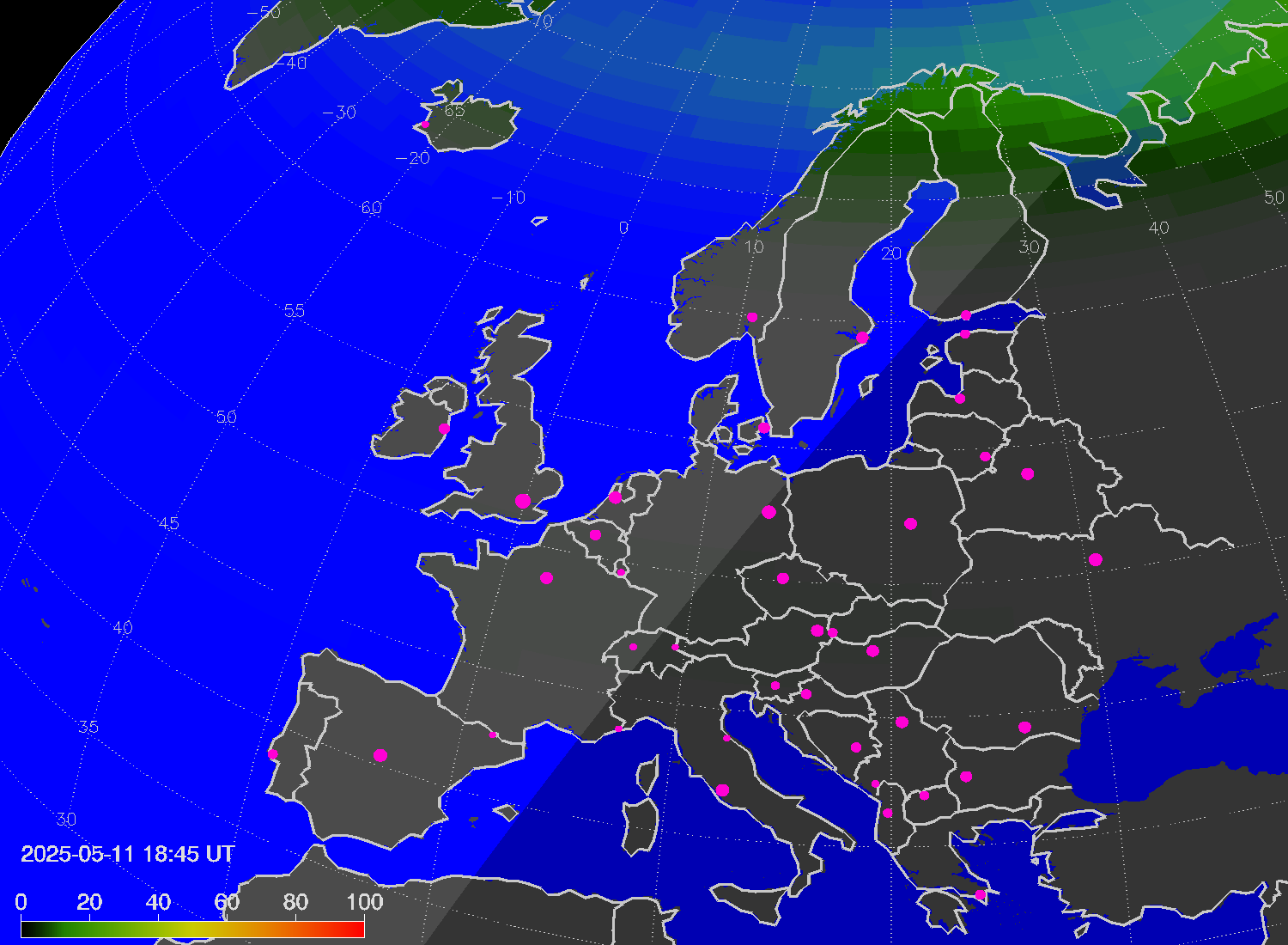 Northern lights (auroras) over Europe