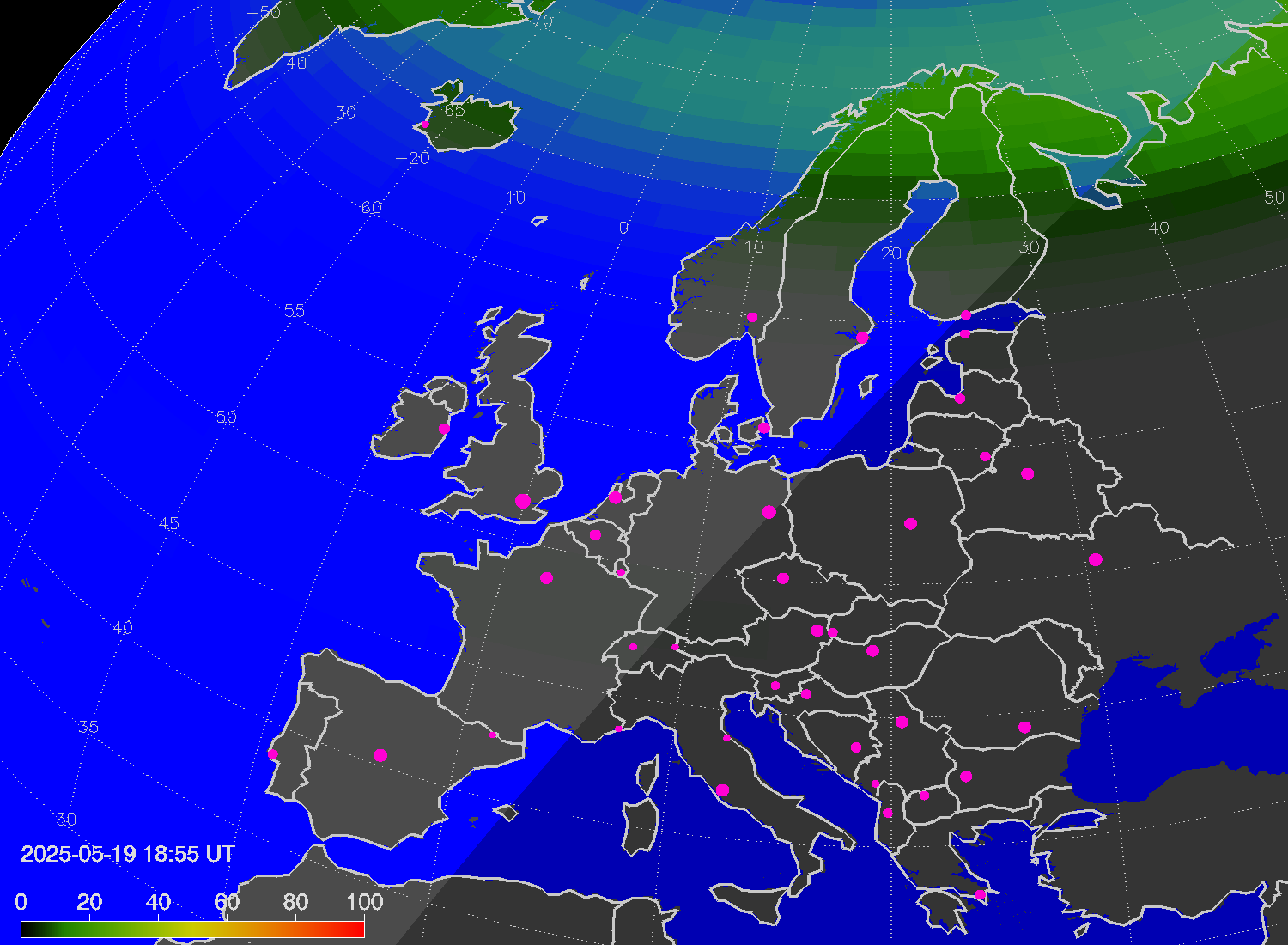 Northern lights (auroras) over Europe