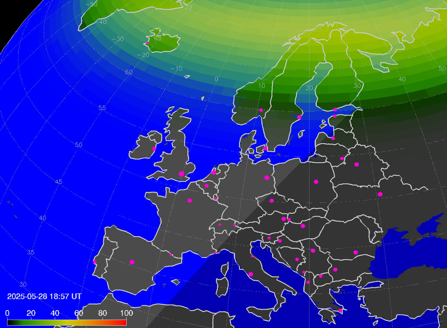 Northern lights (auroras) over Europe