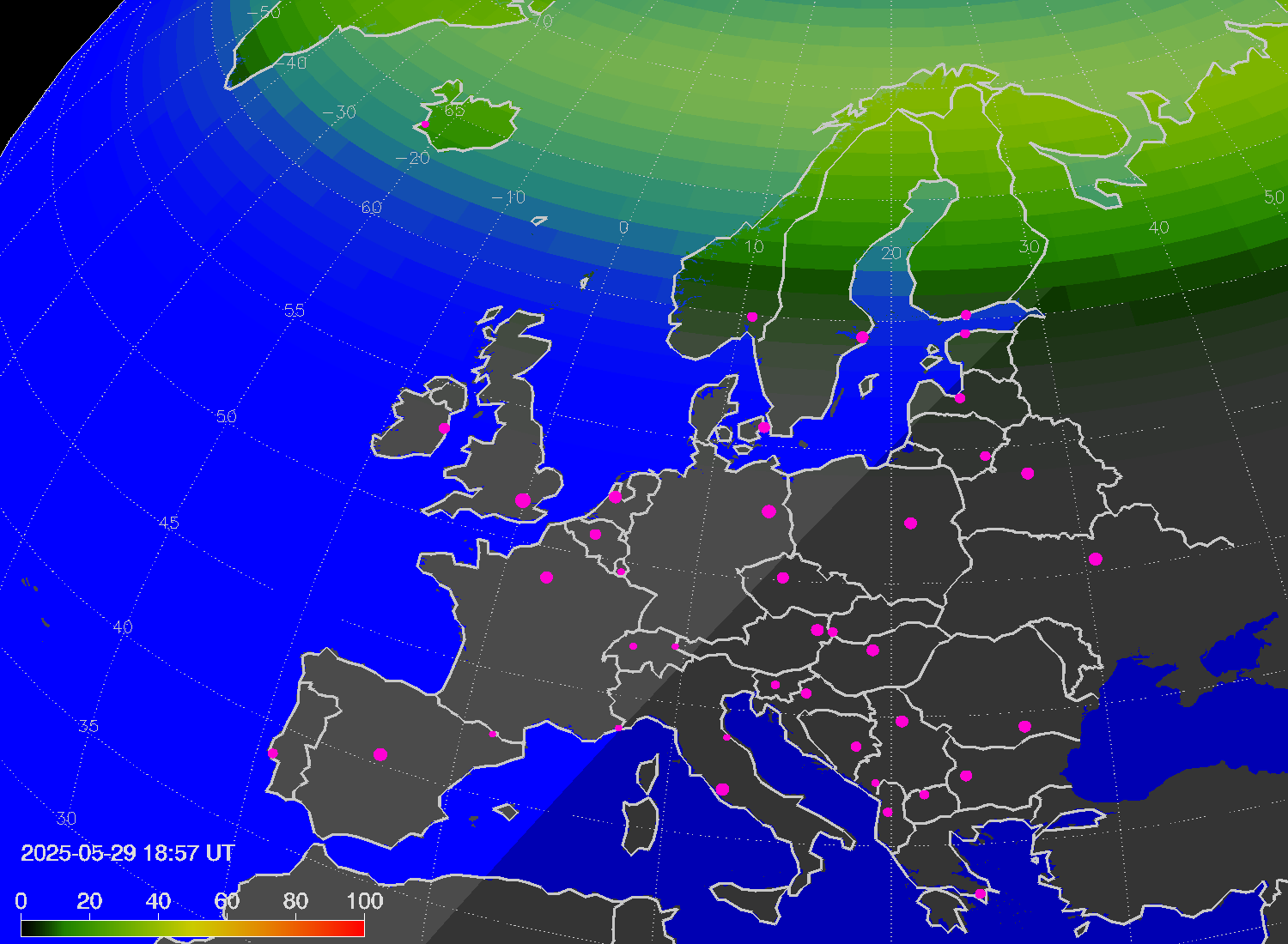 Northern lights (auroras) over Europe