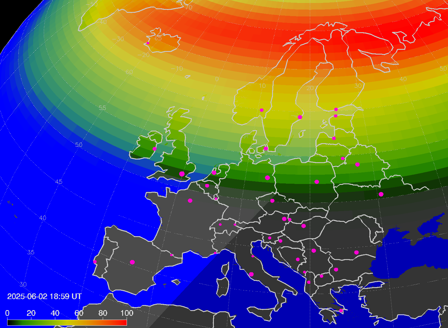 Northern lights (auroras) over Europe