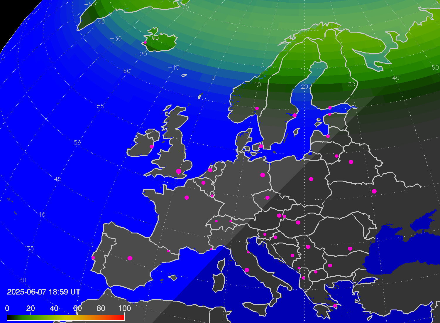 Northern lights (auroras) over Europe