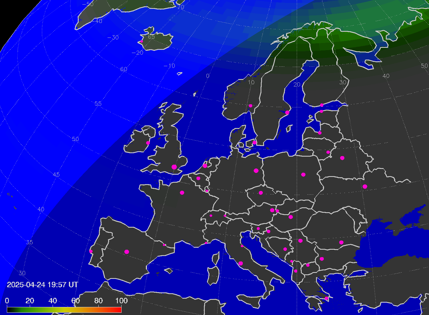 Northern lights (auroras) over Europe