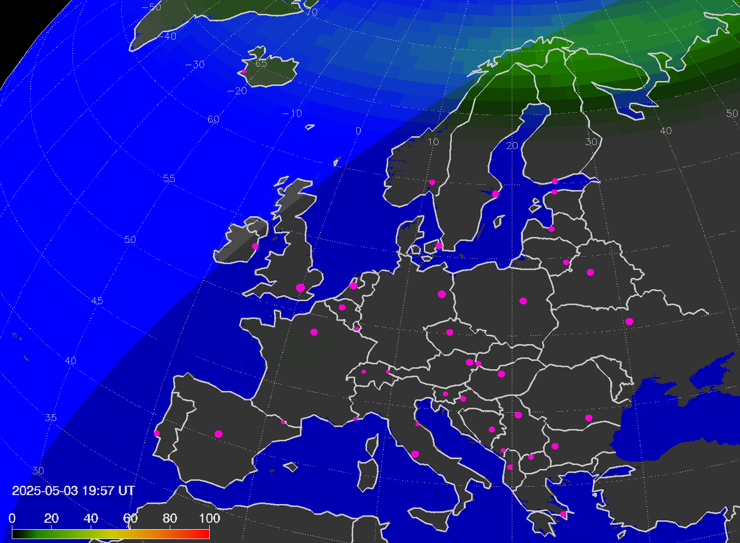 Northern lights (auroras) over Europe