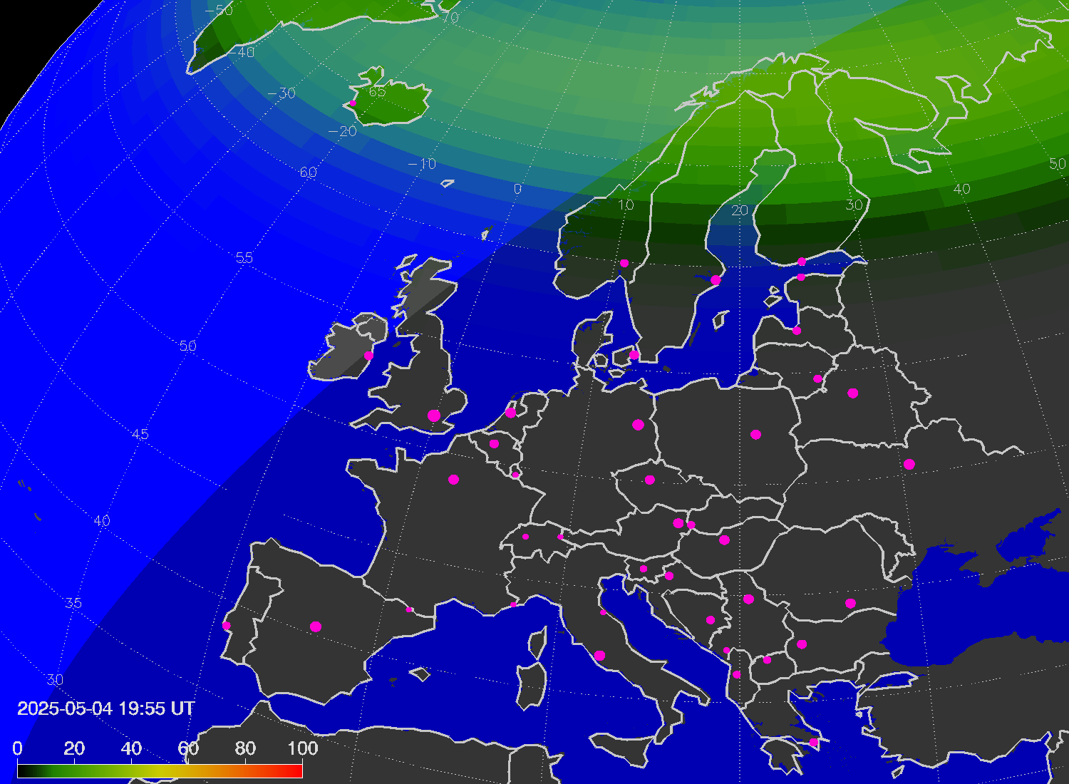 Northern lights (auroras) over Europe