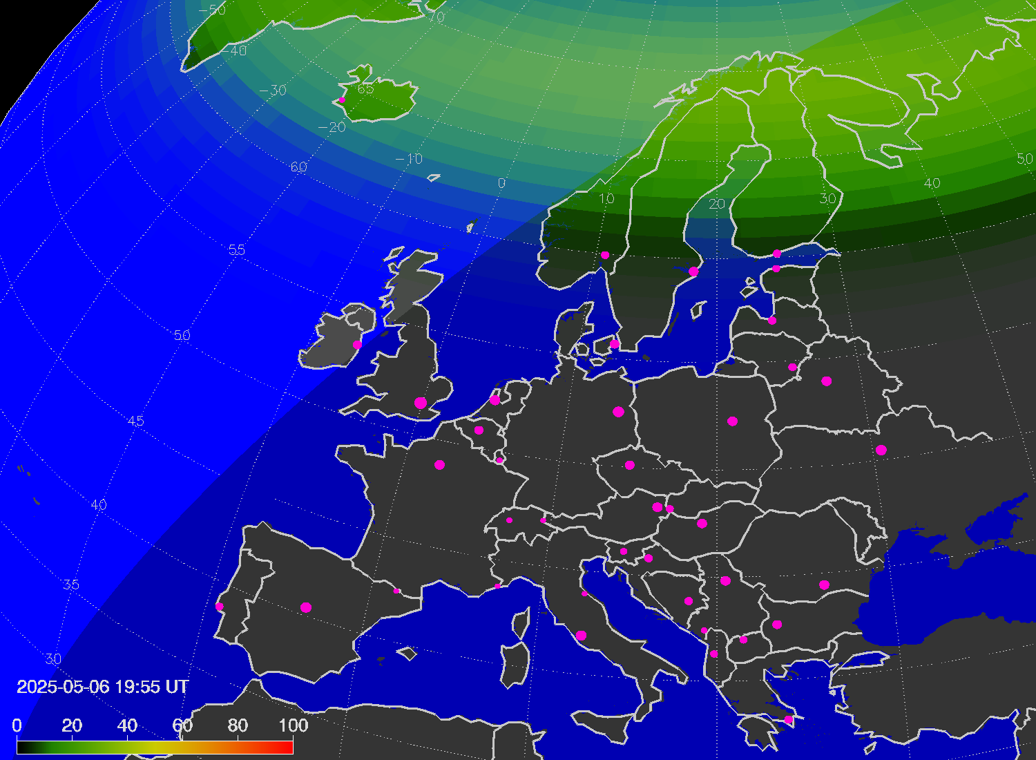 Northern lights (auroras) over Europe