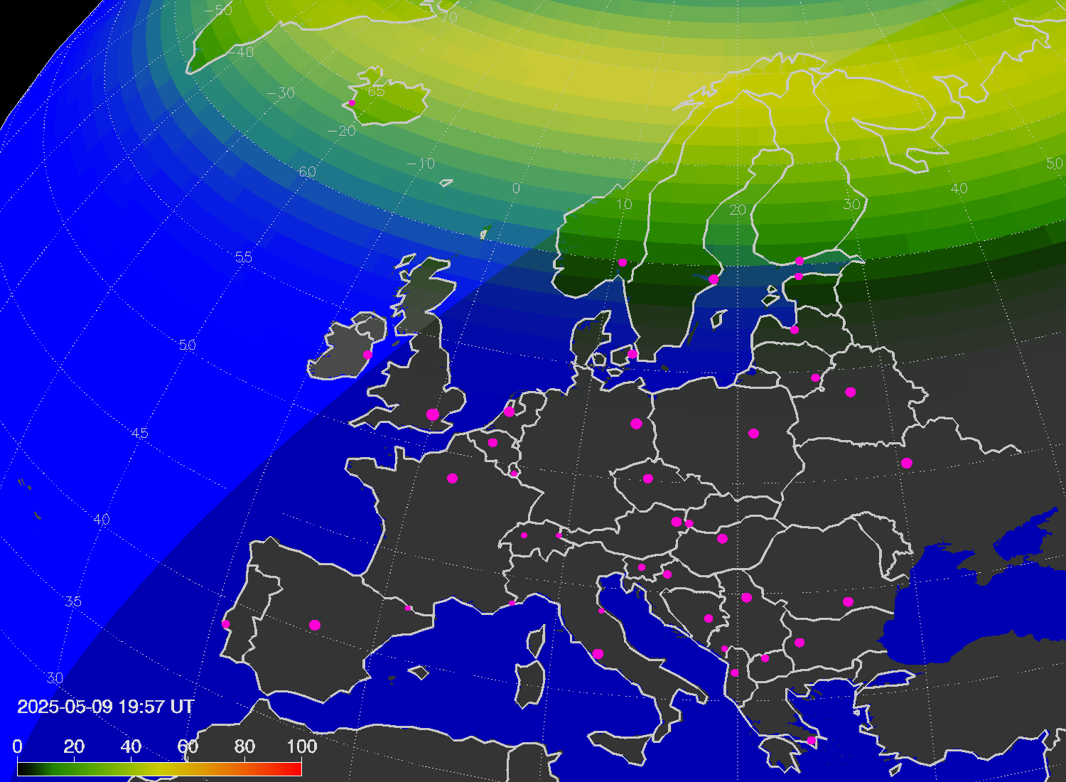Northern lights (auroras) over Europe