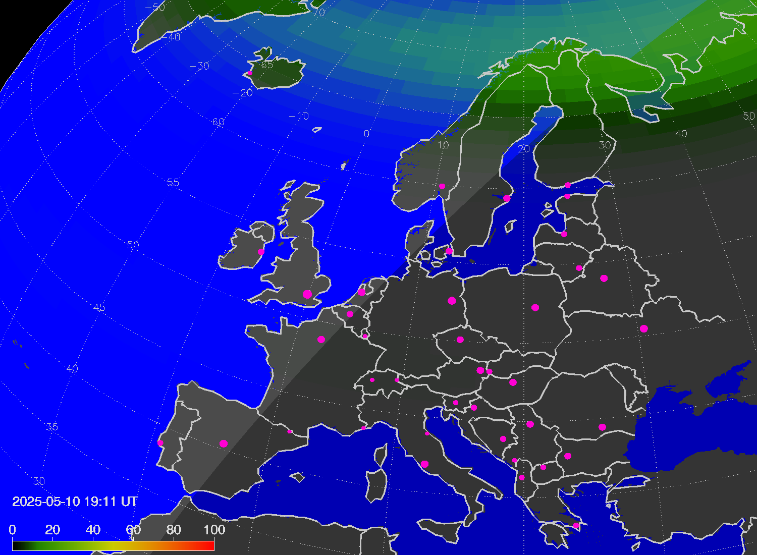 Northern lights (auroras) over Europe