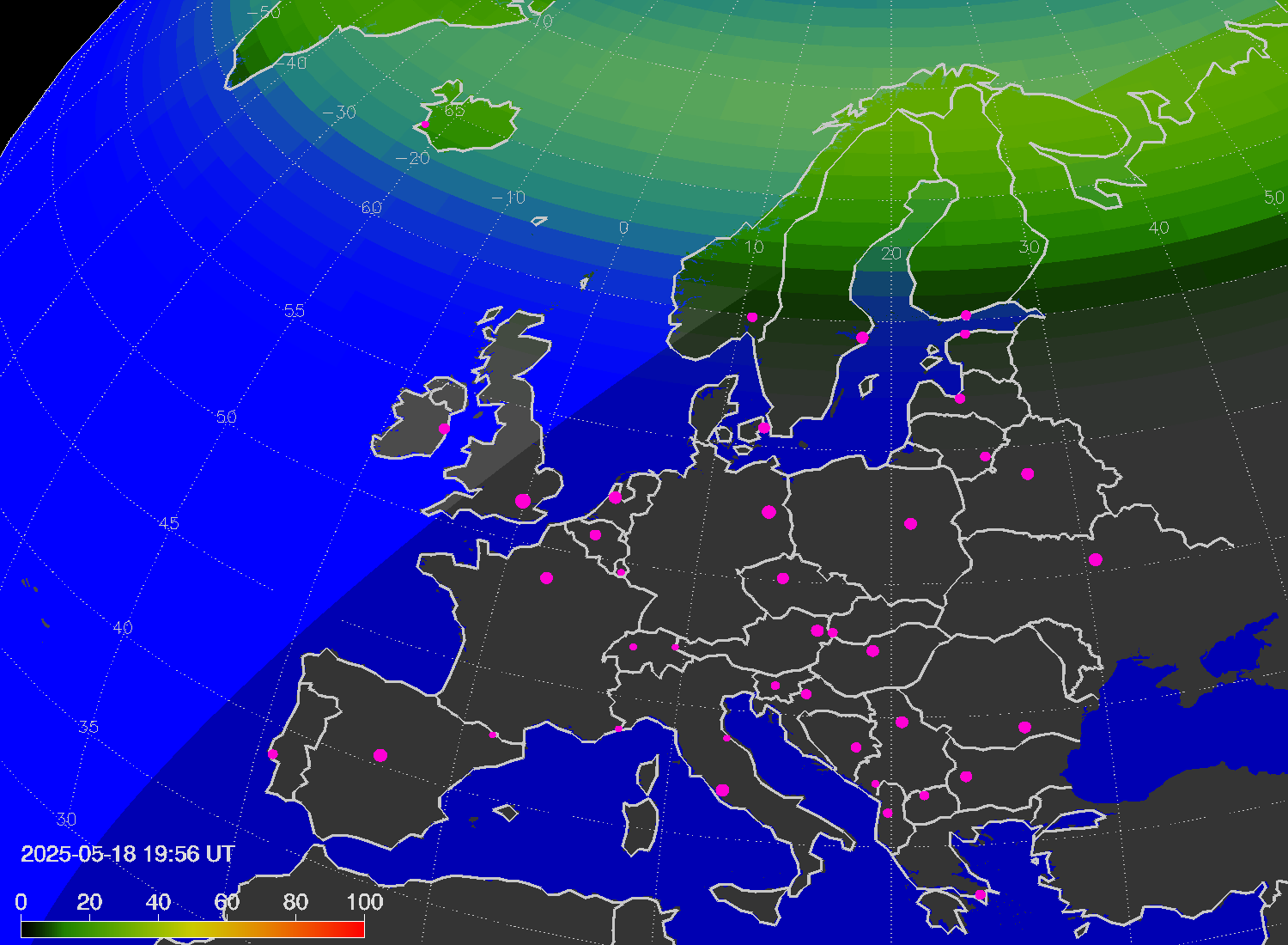 Northern lights (auroras) over Europe