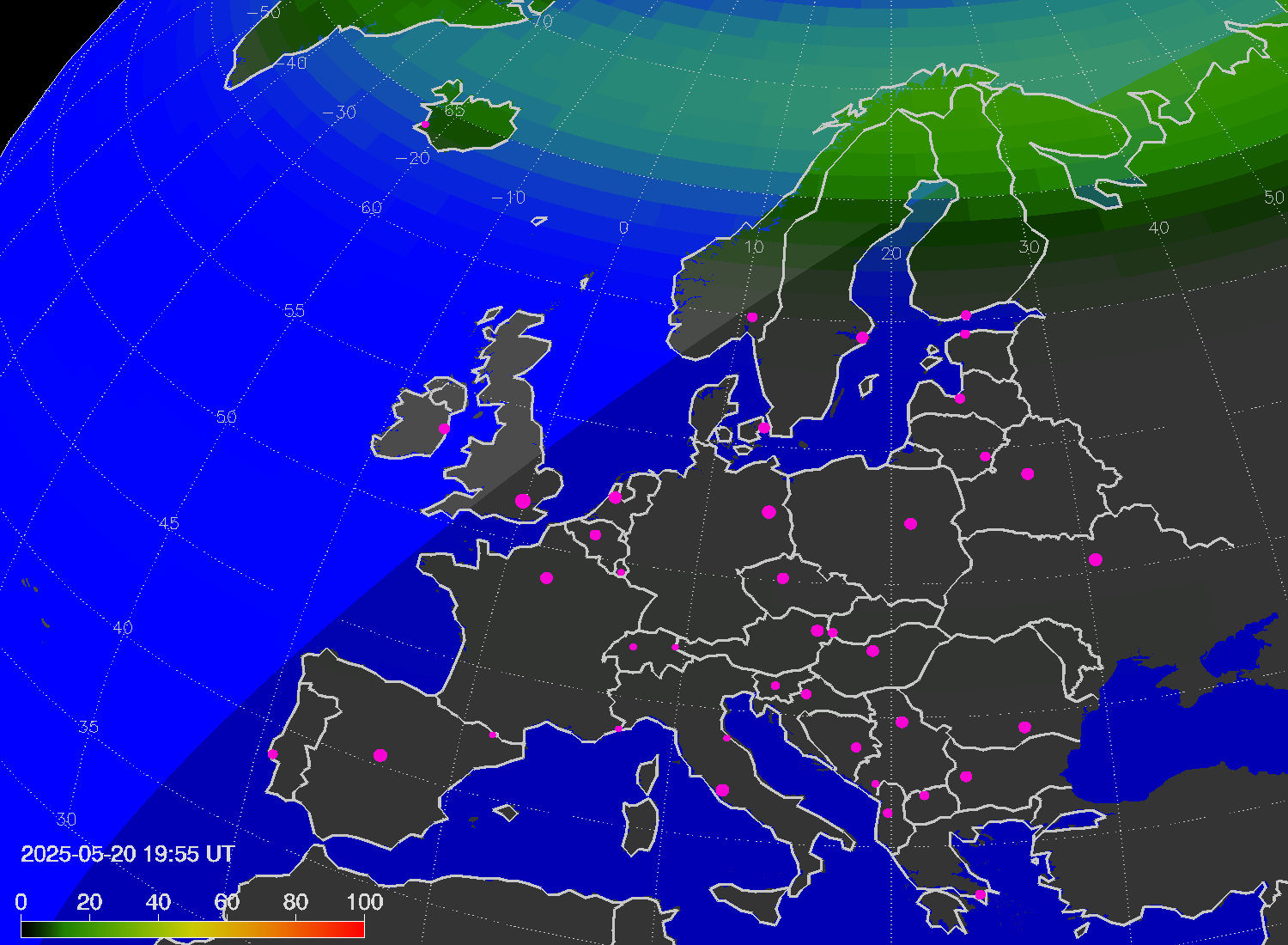 Northern lights (auroras) over Europe