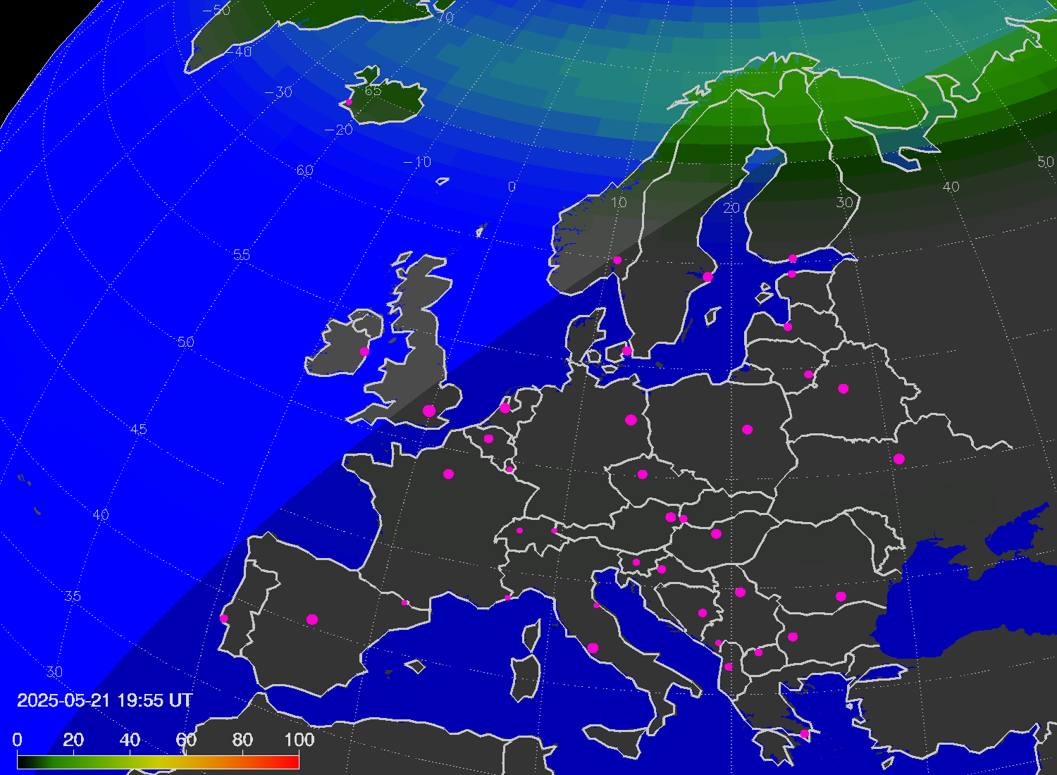 Northern lights (auroras) over Europe