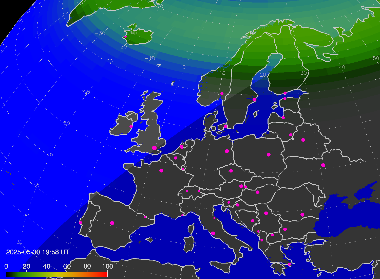 Northern lights (auroras) over Europe