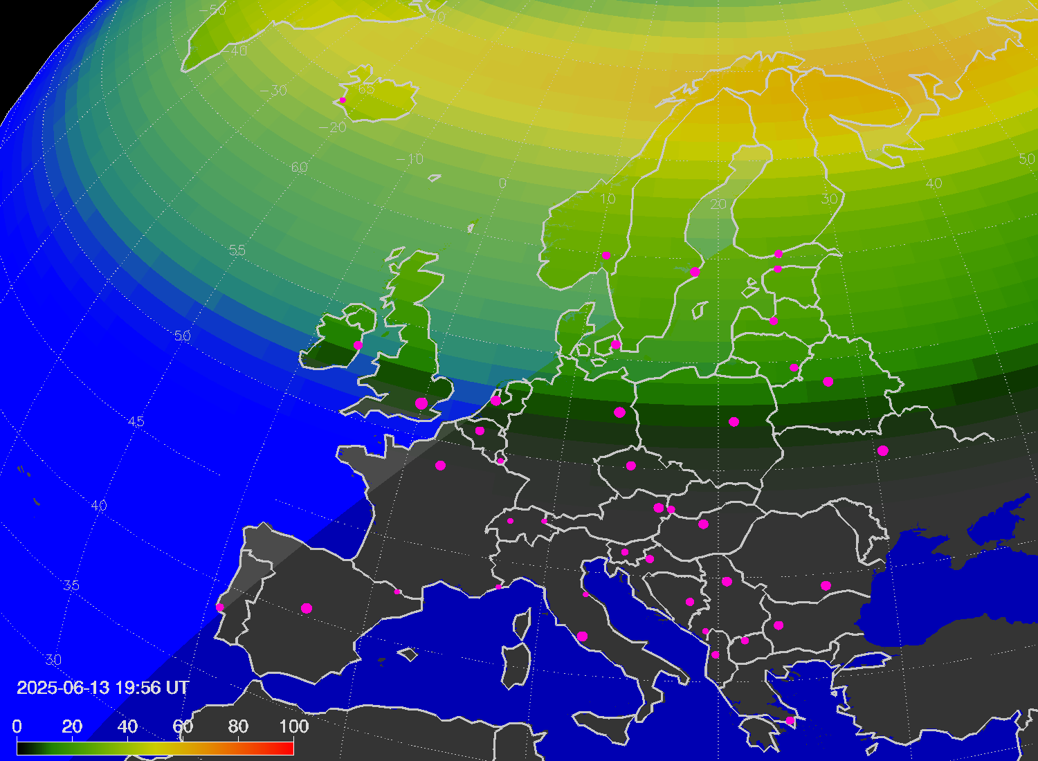 Northern lights (auroras) over Europe