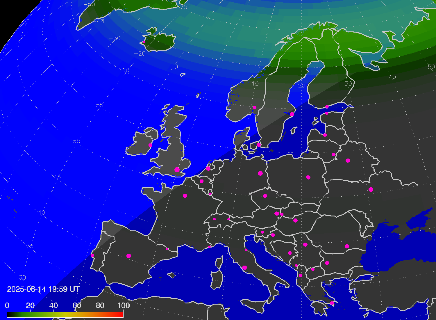 Northern lights (auroras) over Europe