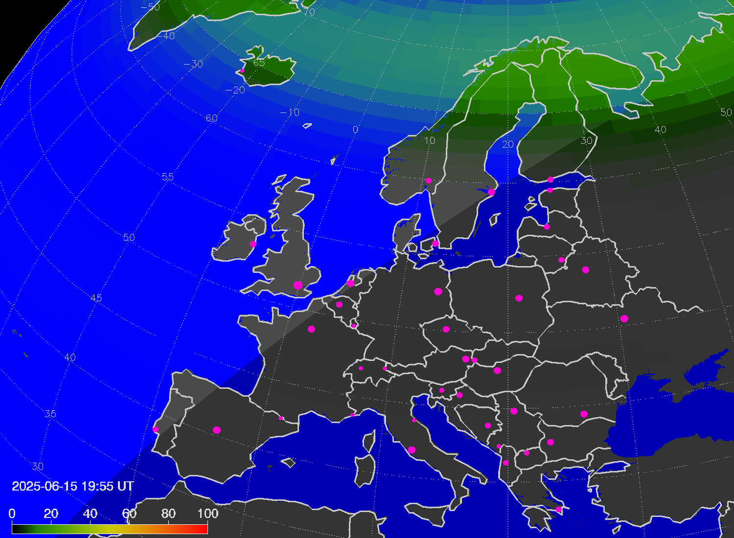 Northern lights (auroras) over Europe