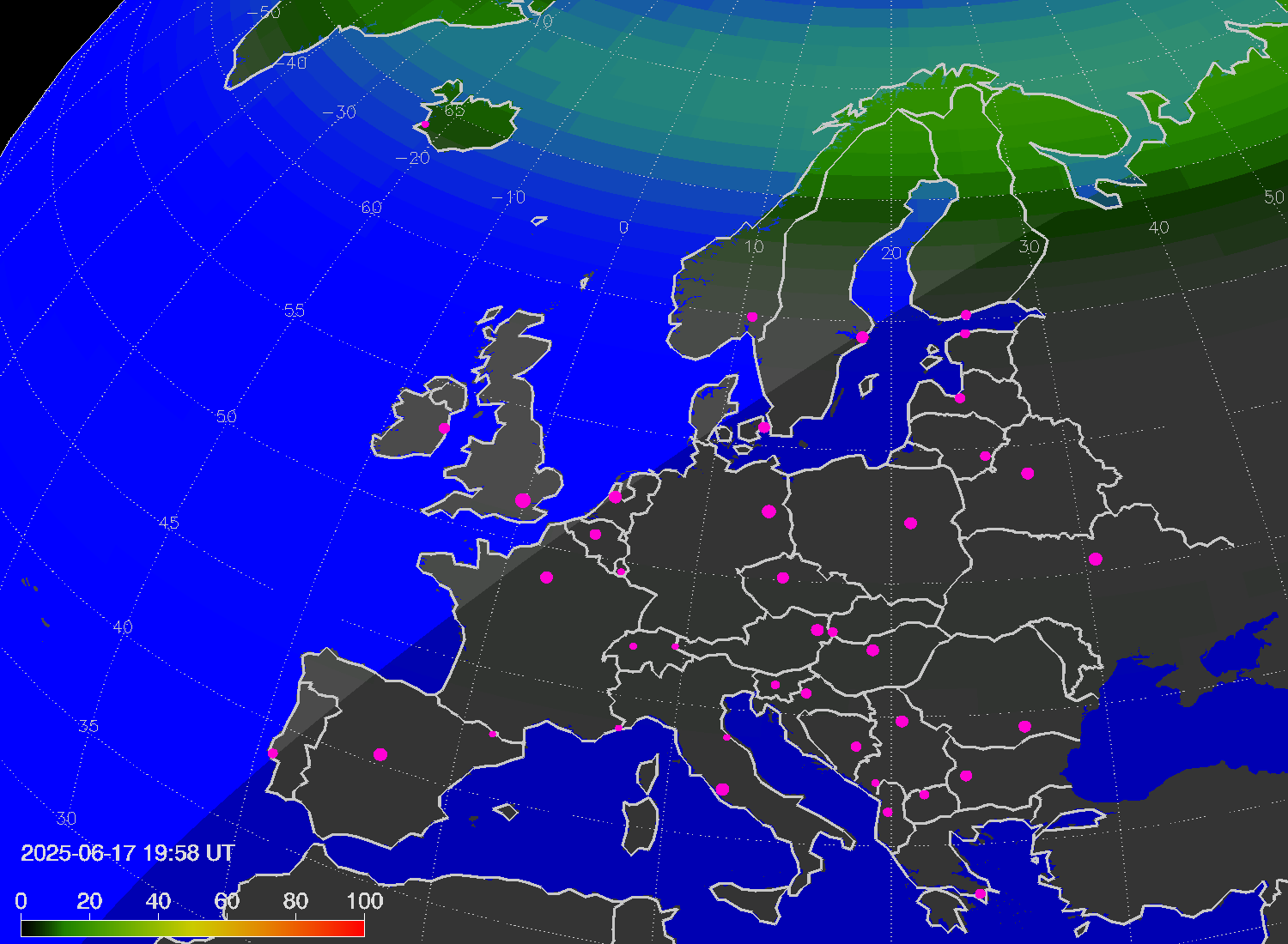 Northern lights (auroras) over Europe