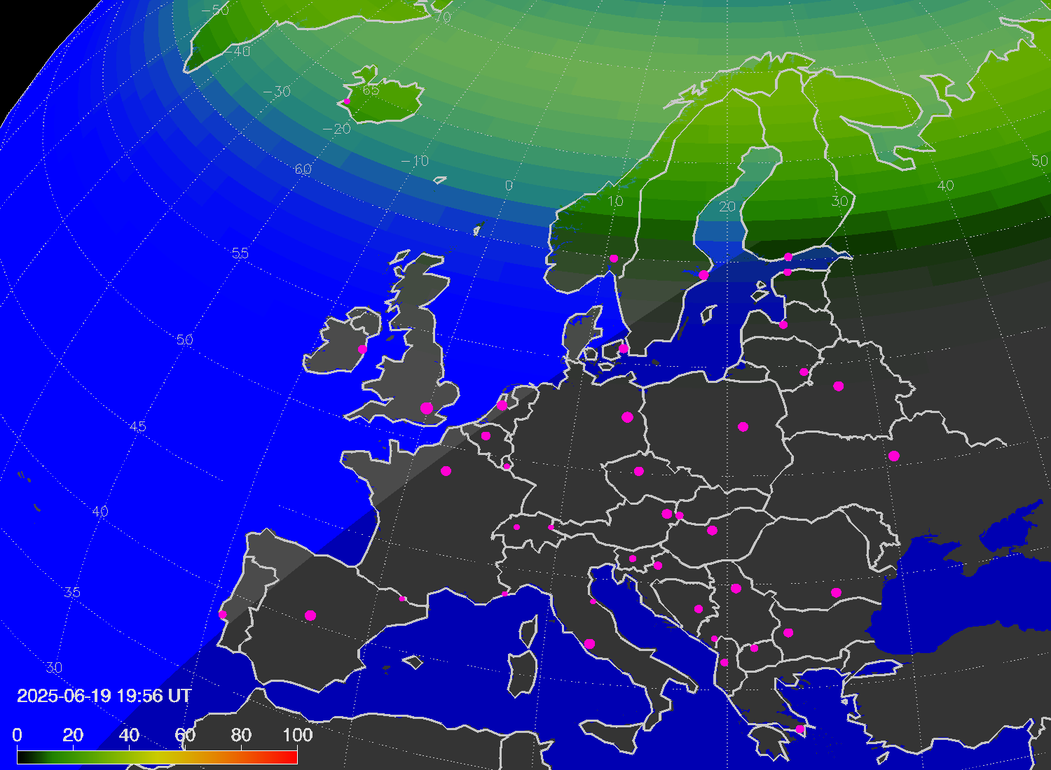 Northern lights (auroras) over Europe