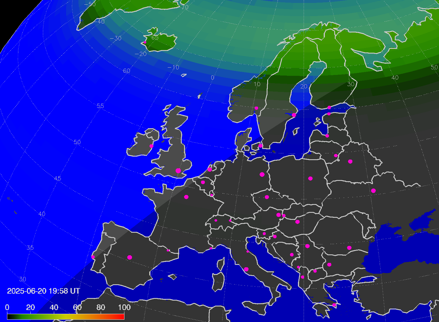 Northern lights (auroras) over Europe