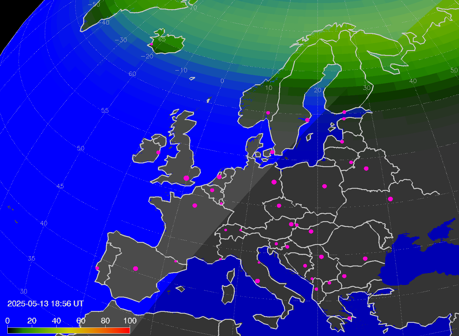 Northern lights (auroras) over Europe