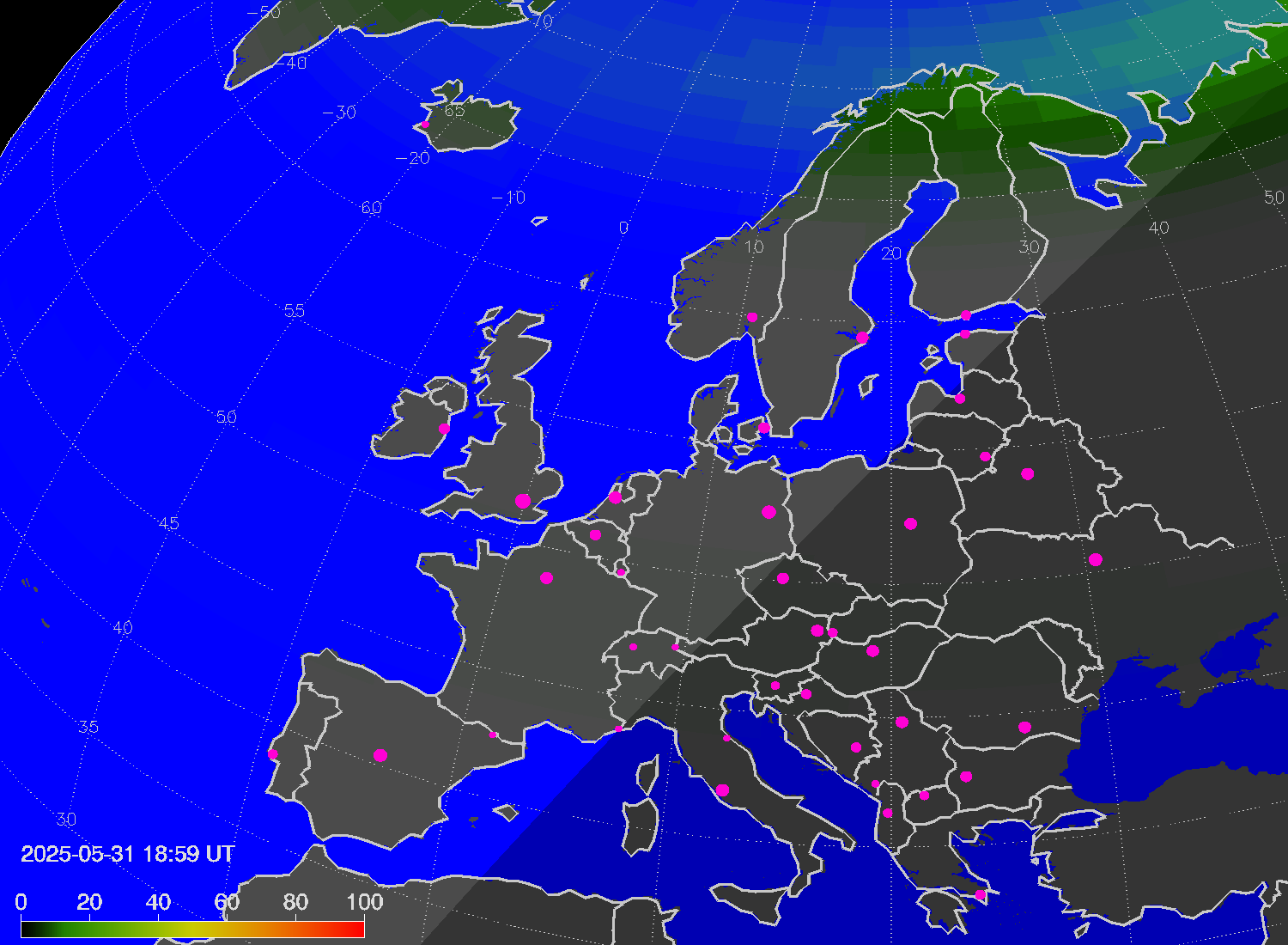 Northern lights (auroras) over Europe