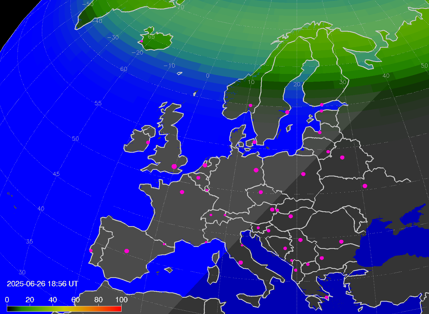 Northern lights (auroras) over Europe