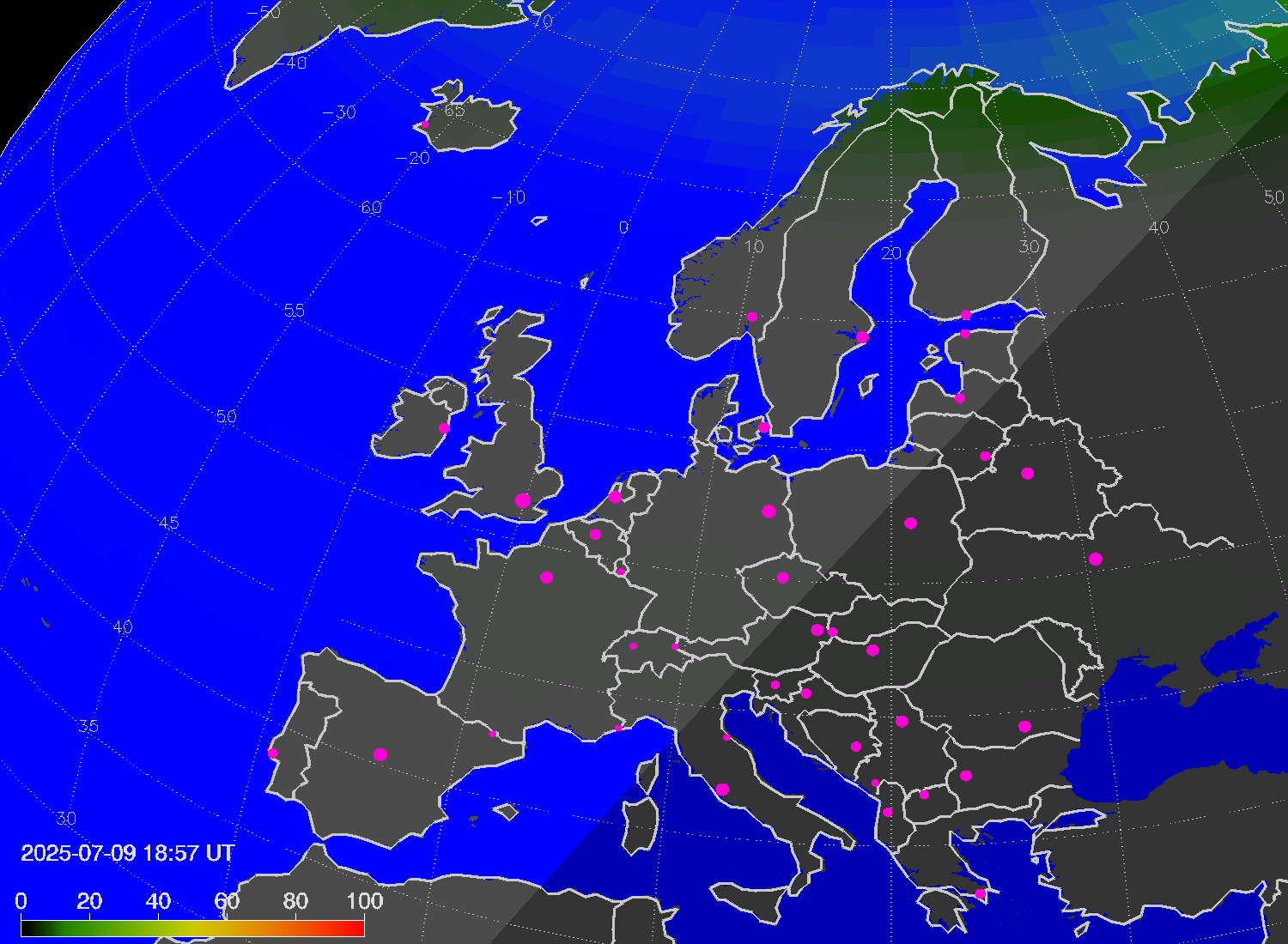 Northern lights (auroras) over Europe