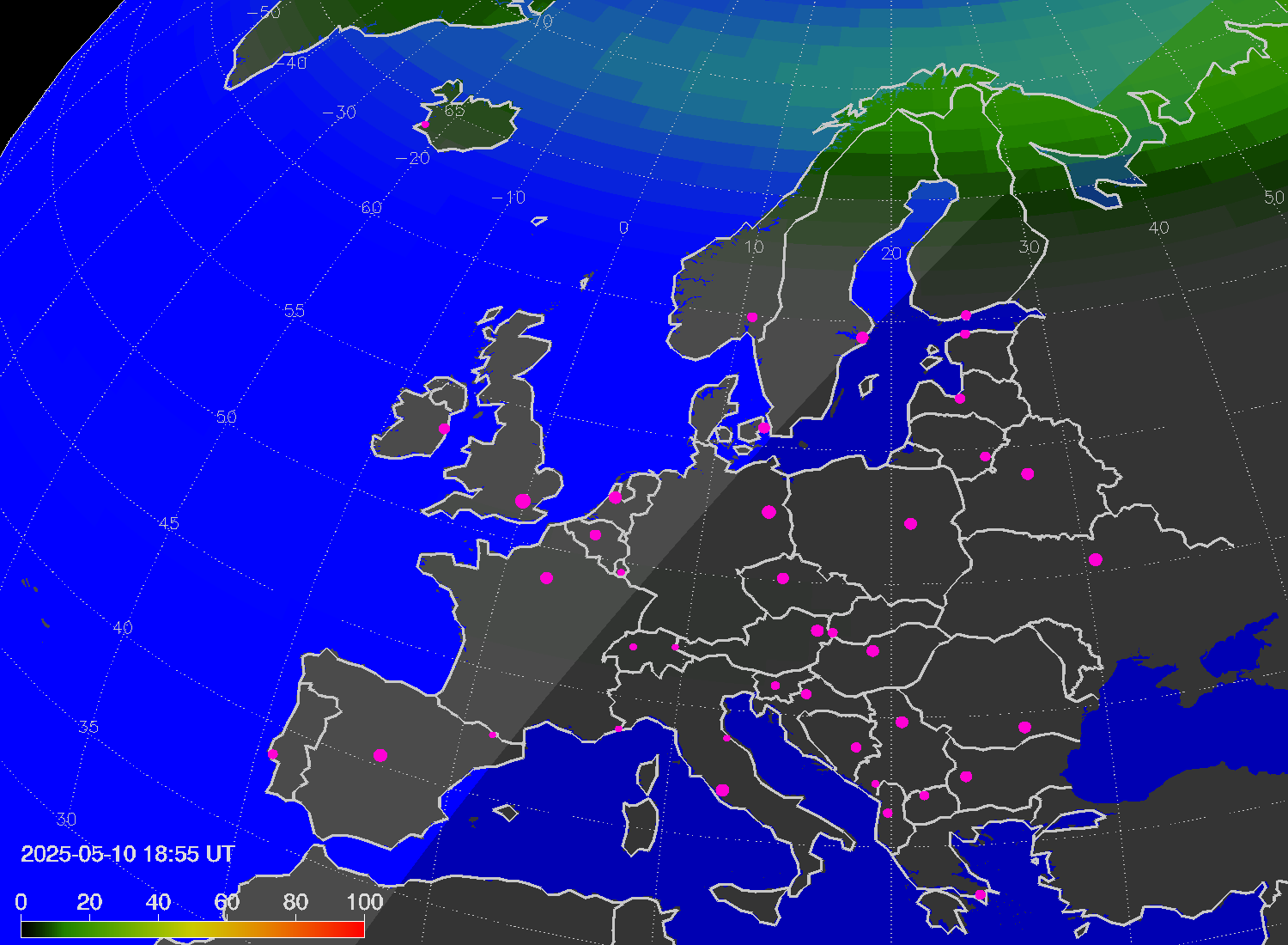 Northern lights (auroras) over Europe