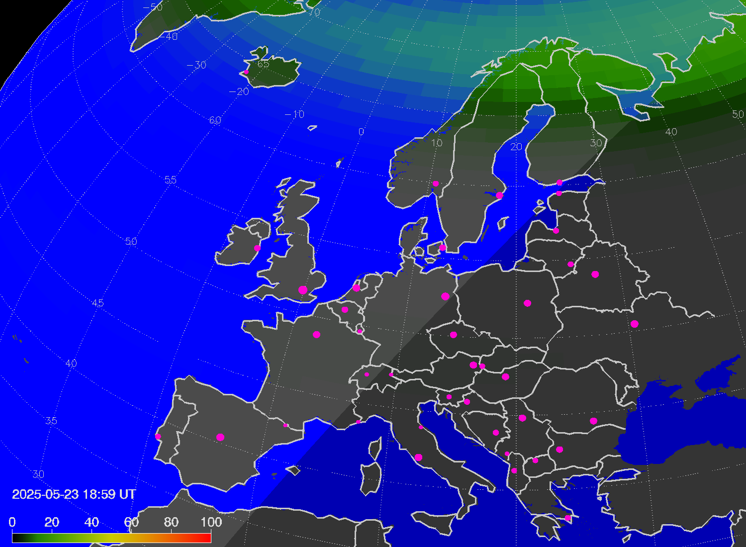 Northern lights (auroras) over Europe