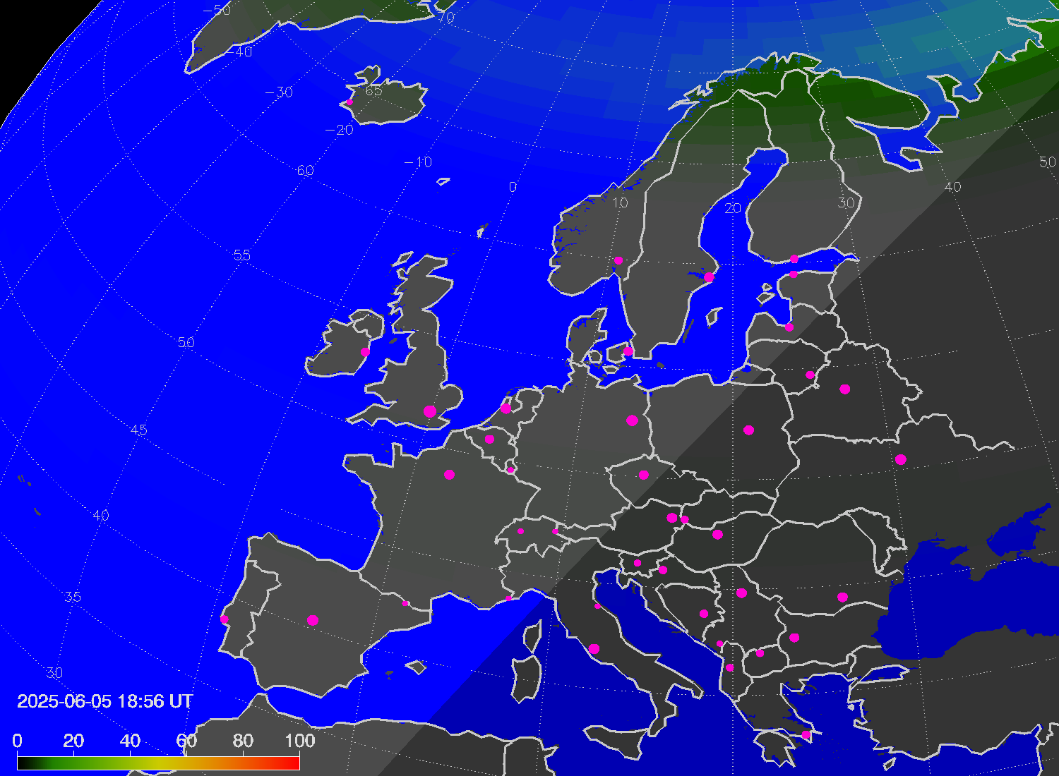 Northern lights (auroras) over Europe