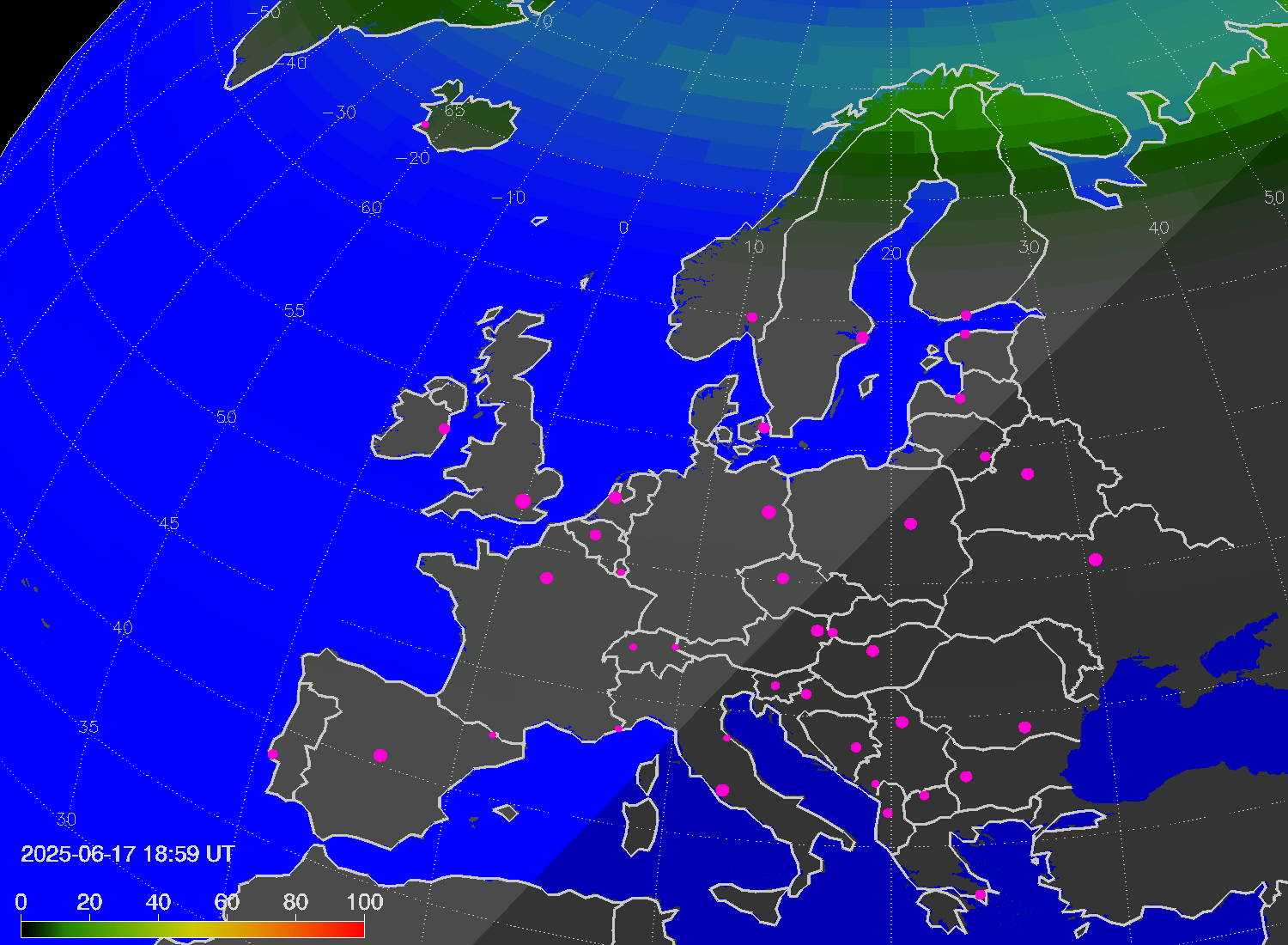 Northern lights (auroras) over Europe