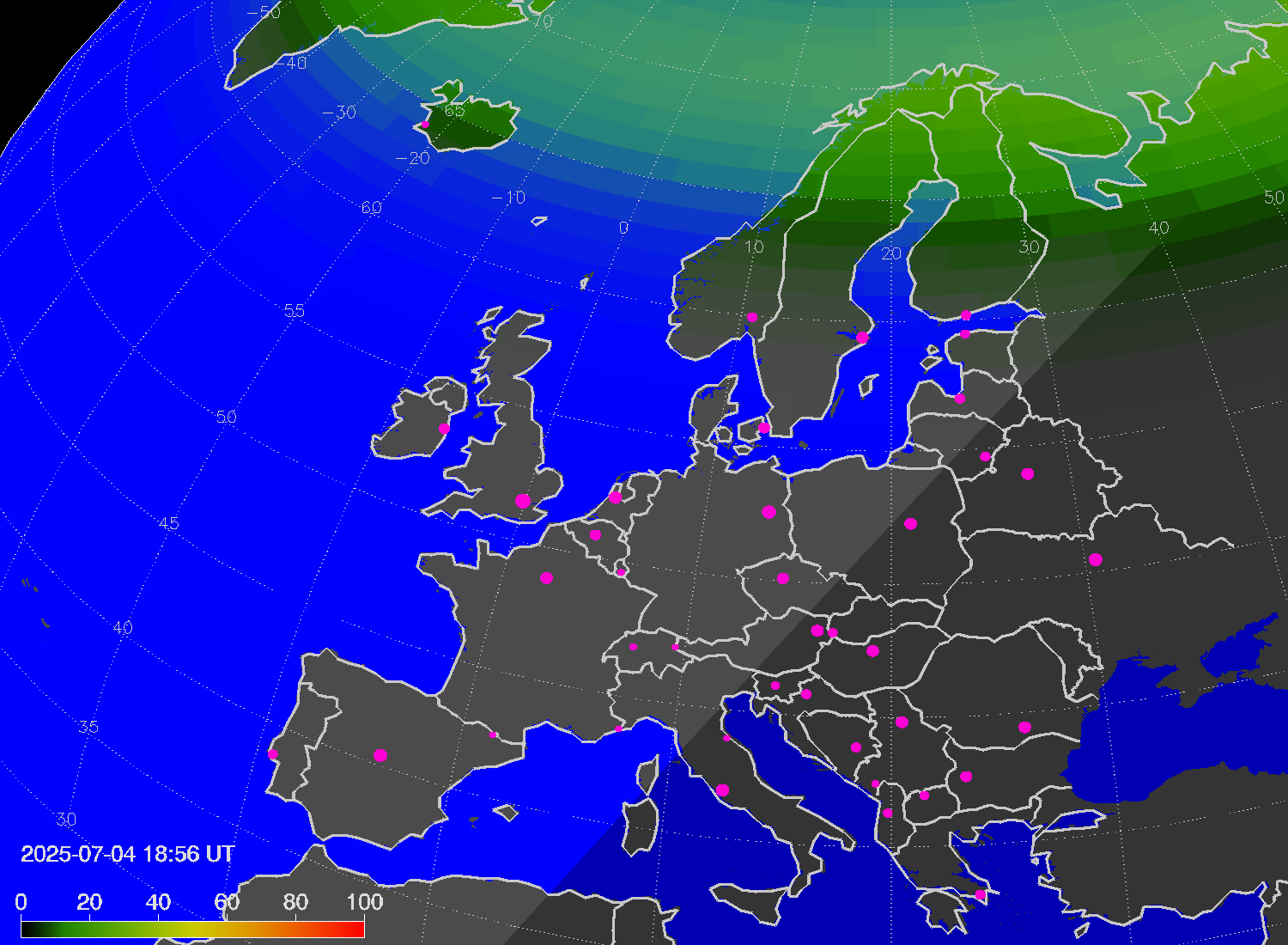 Northern lights (auroras) over Europe
