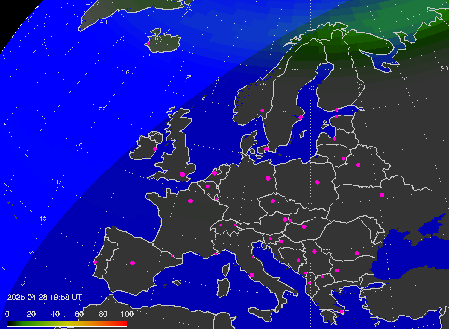 Northern lights (auroras) over Europe