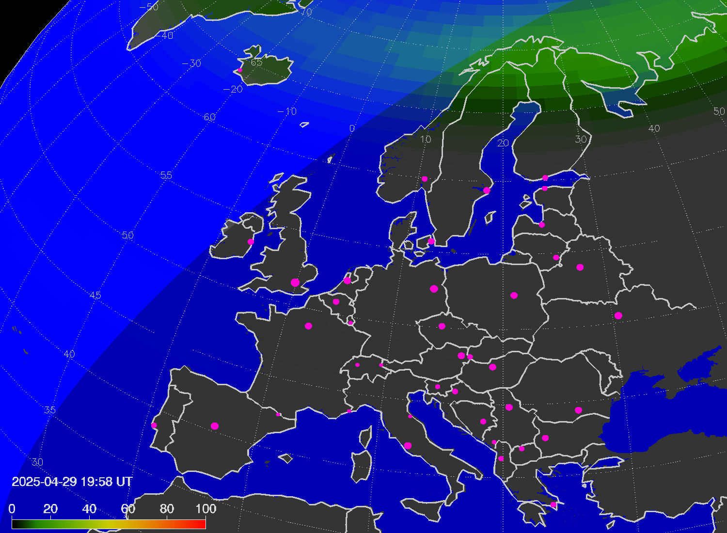 Northern lights (auroras) over Europe