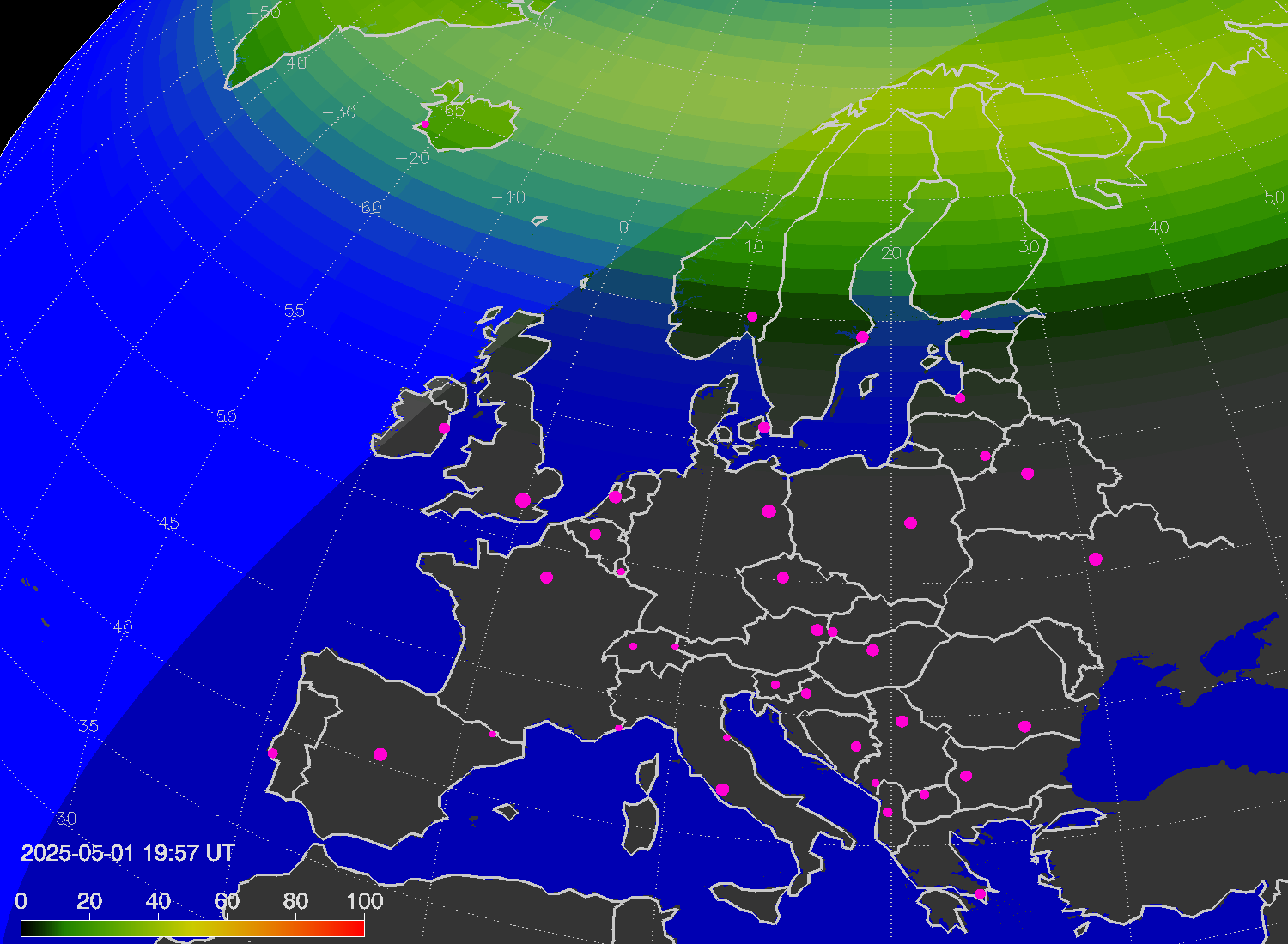 Northern lights (auroras) over Europe