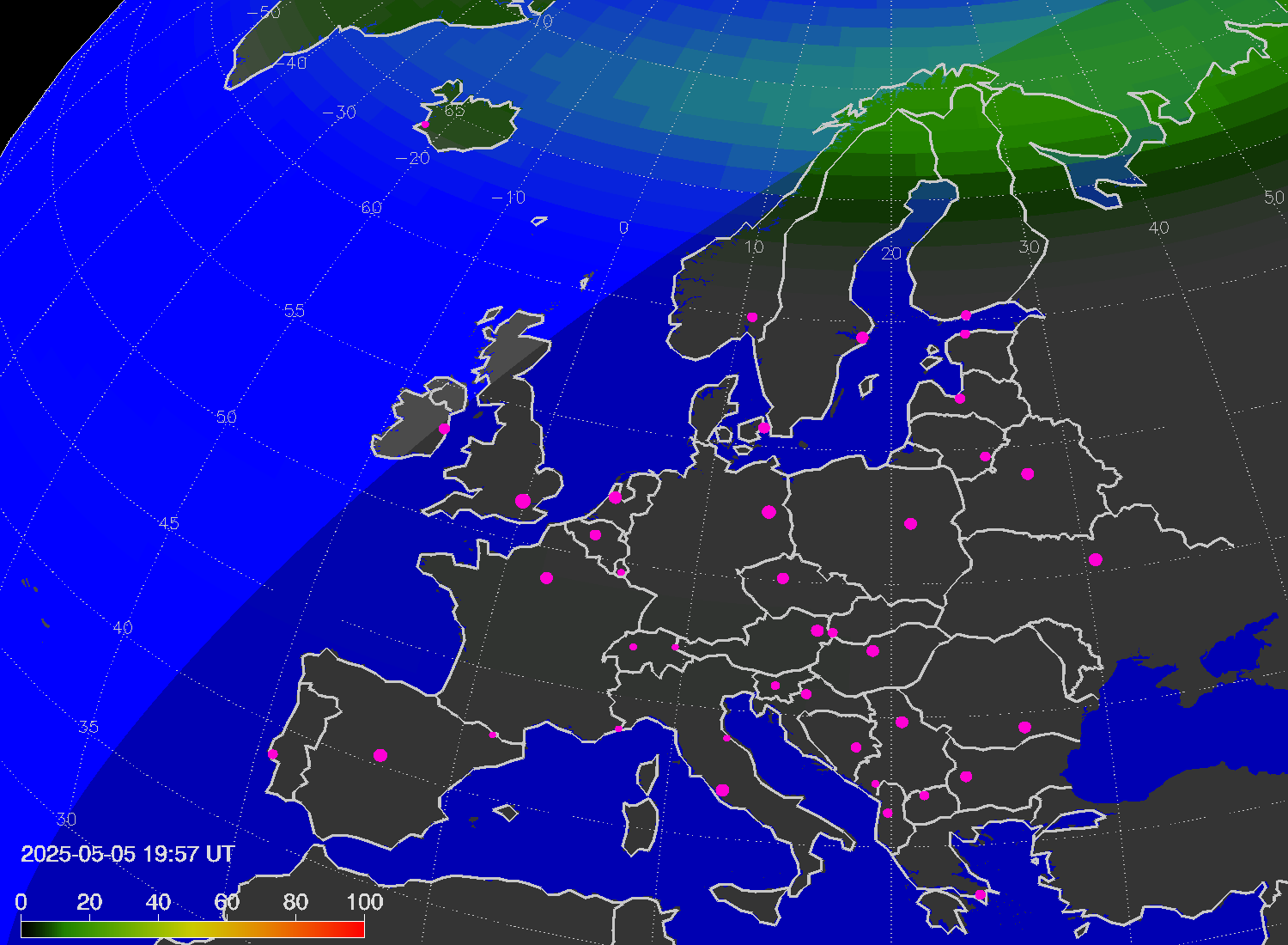 Northern lights (auroras) over Europe