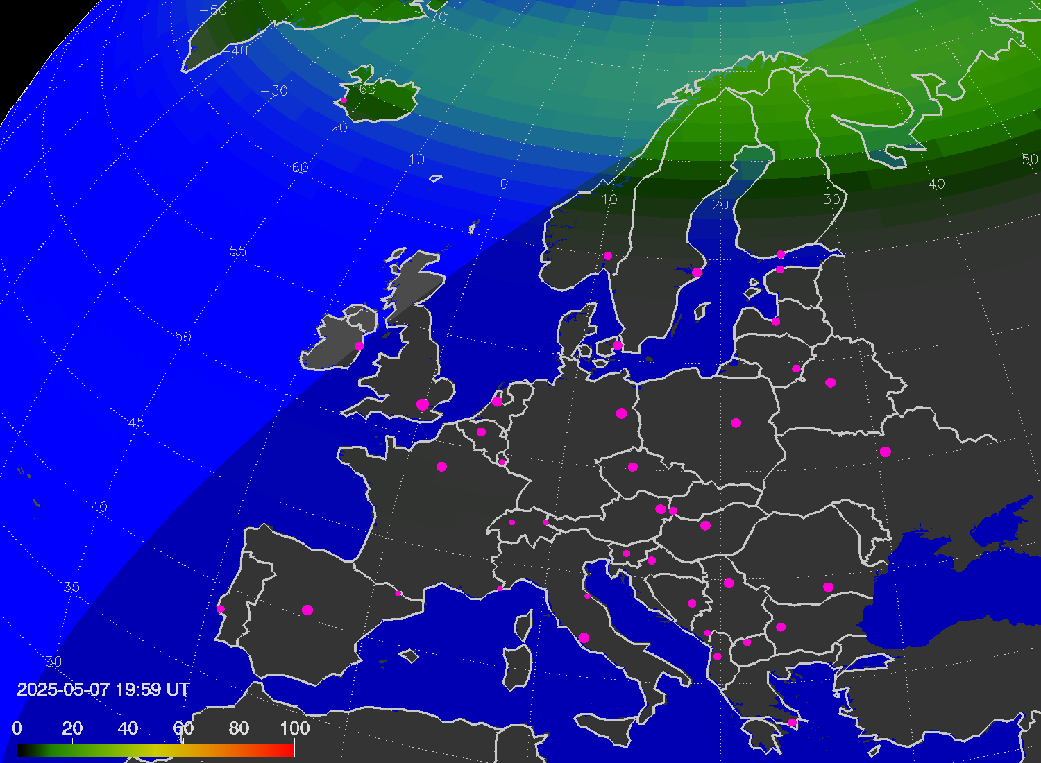 Northern lights (auroras) over Europe