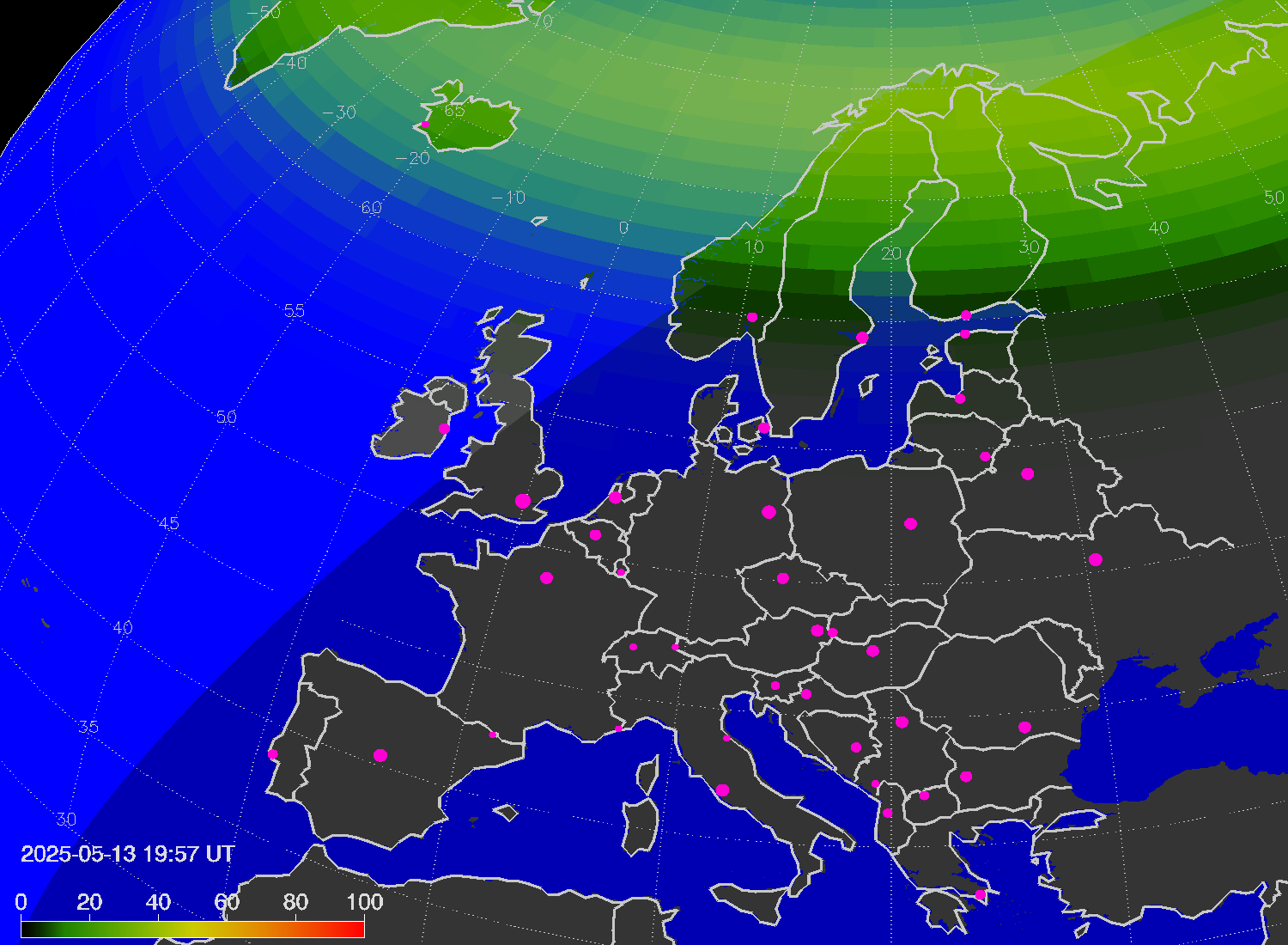 Northern lights (auroras) over Europe