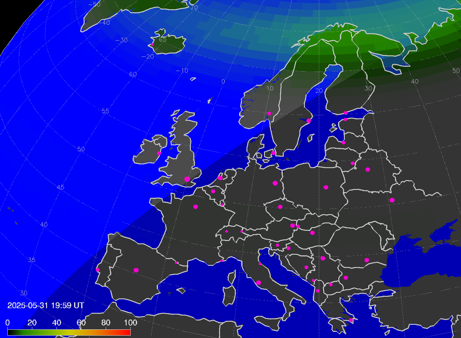 Northern lights (auroras) over Europe