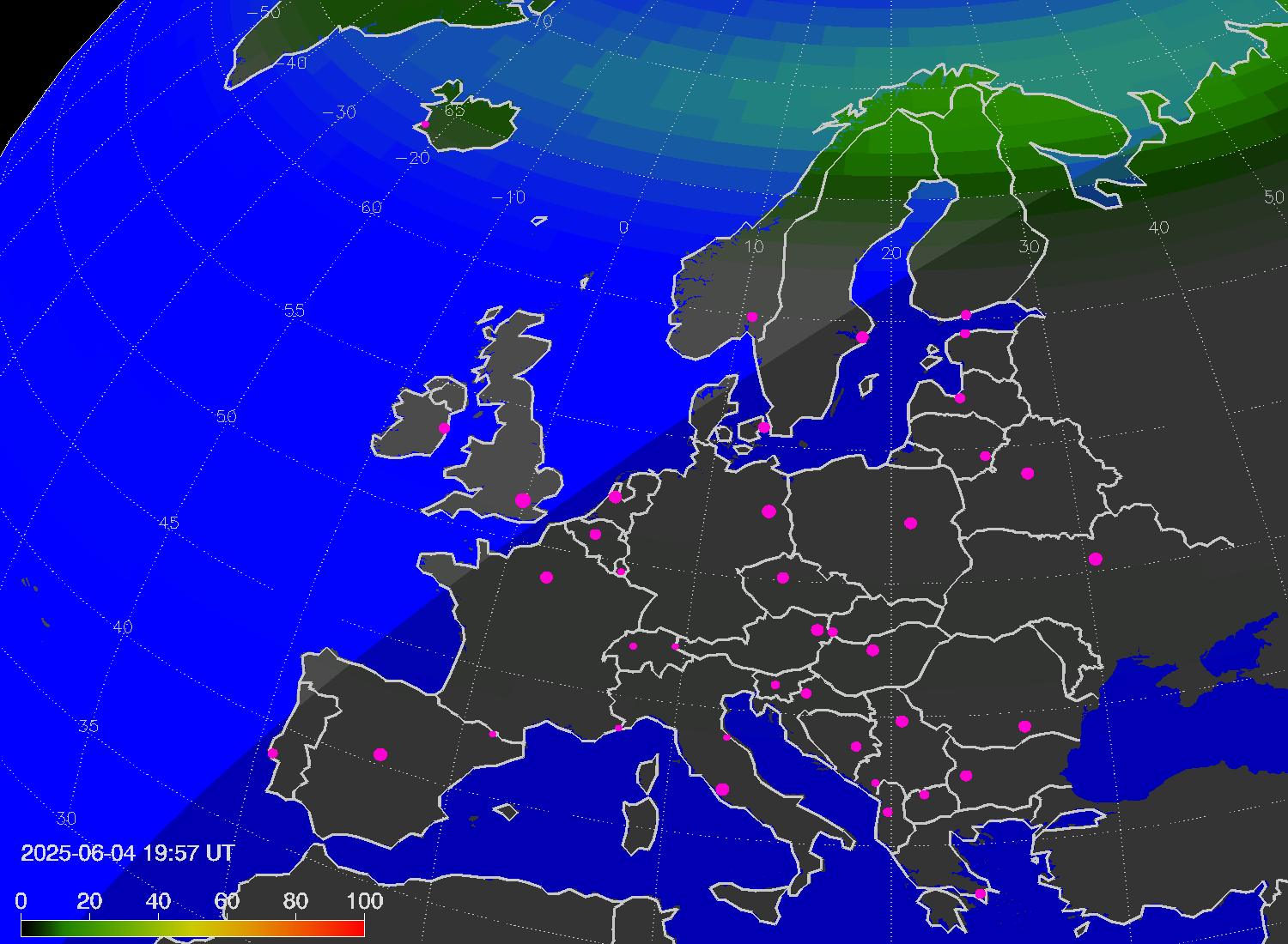 Northern lights (auroras) over Europe