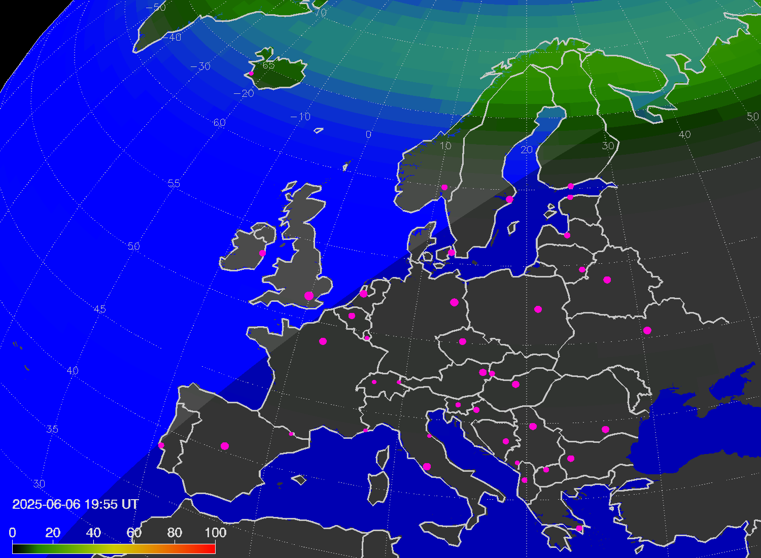Northern lights (auroras) over Europe