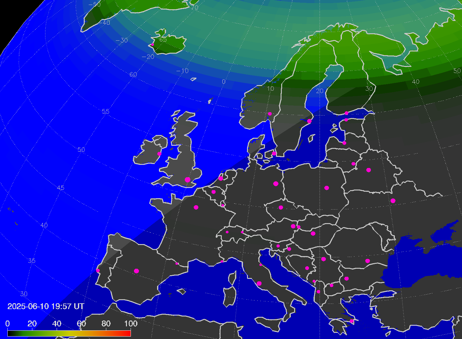 Northern lights (auroras) over Europe