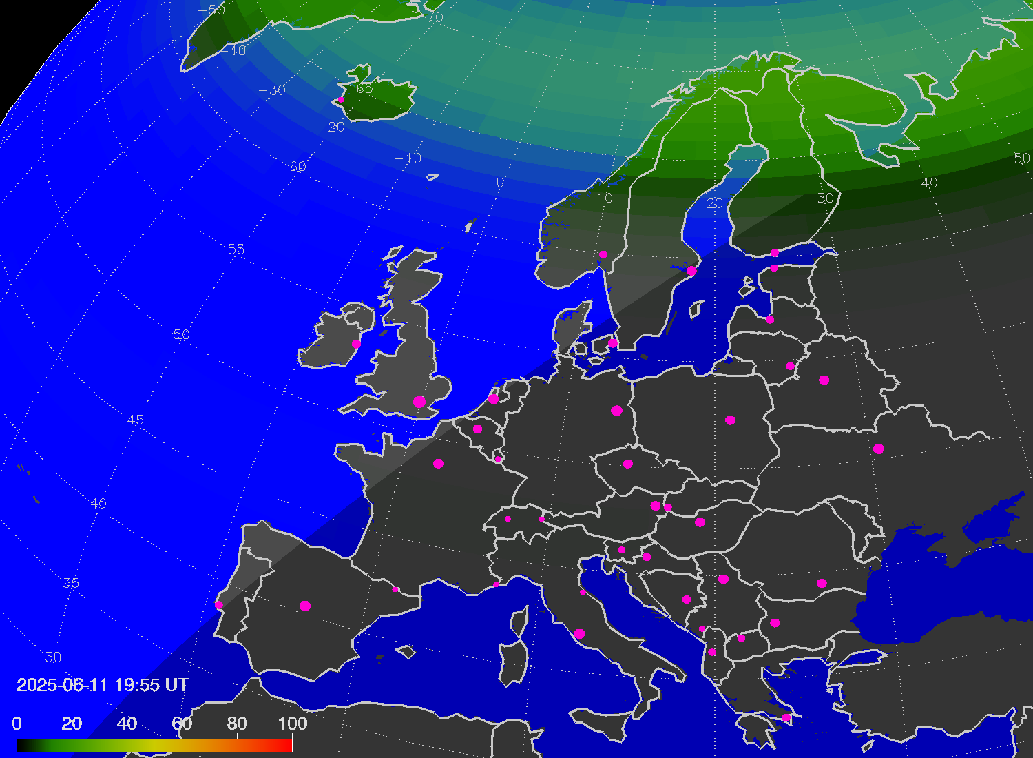 Northern lights (auroras) over Europe