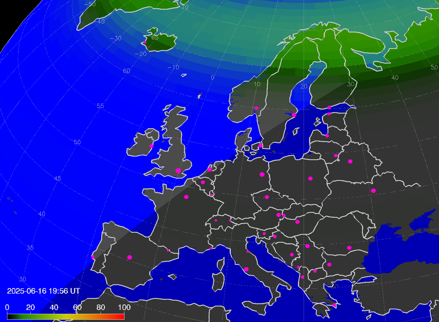 Northern lights (auroras) over Europe