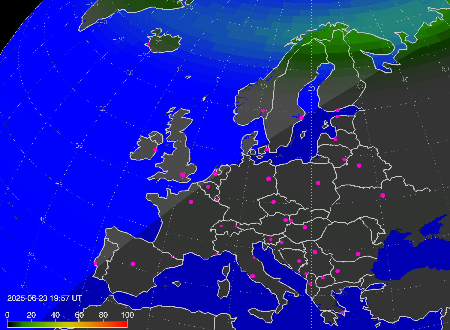 Northern lights (auroras) over Europe